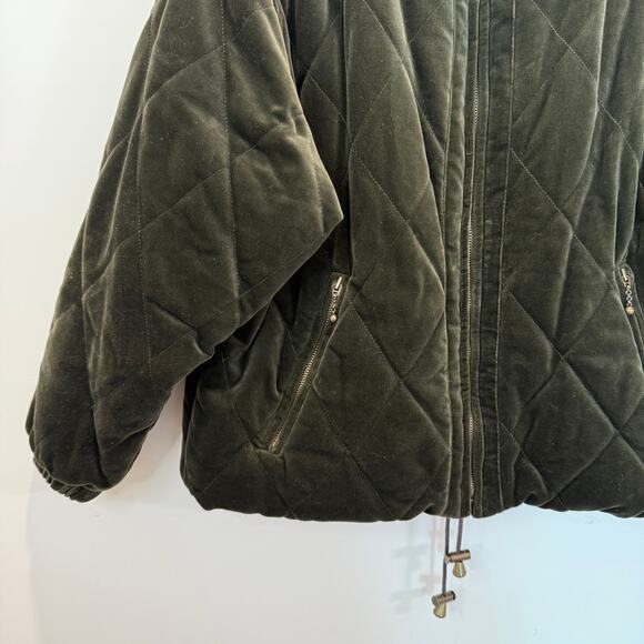 Y2K Talbots Velour Jacket XS Velvet Green Quilted Puffer Vintage - Picture 12 of 14